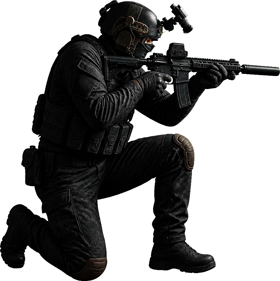 A Project Wraith operator kneeling and aiming a rifle